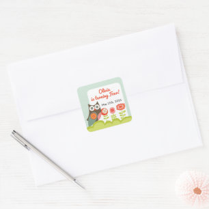 Pegatina Cuadrada Invitación de cumpleaños de búho para niños