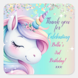 Pegatina Cuadrada Invitación de cumpleaños de Sparkle Pastel Rainbow