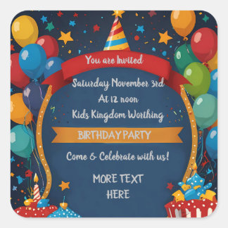 Pegatina Cuadrada Invitación de cumpleaños feliz