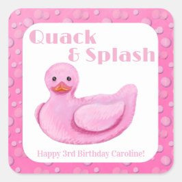 Pegatina Cuadrada Invitación de cumpleaños número 3 de Quack and Spl