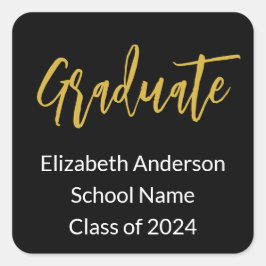 Pegatina Cuadrada Invitación de graduación Clase blanca negra de 202