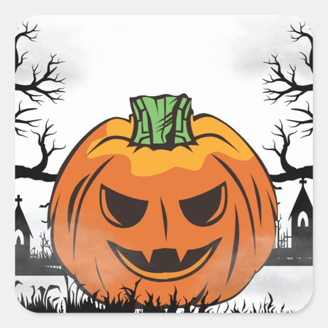 Pegatina Cuadrada Invitación de Halloween editable, fiesta de Hallow (Anverso)