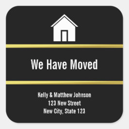 Pegatina Cuadrada Invitación de movimiento de oro blanco negro y fal