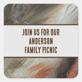 Pegatina Cuadrada Invitación de picnic Naturaleza Feather Family Reu