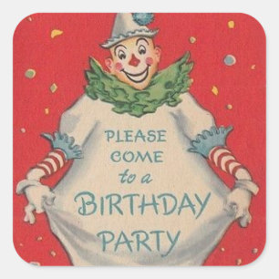 Pegatina Cuadrada Invitación del Fiesta de payasos retro vintage