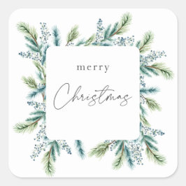 Pegatina Cuadrada Invitación del partido navidad Boho Spruce y Fir