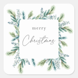 Pegatina Cuadrada Invitación del partido navidad Boho Spruce y Fir