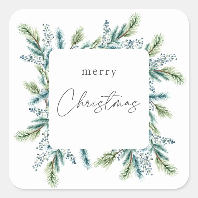 Pegatina Cuadrada Invitación del partido navidad Boho Spruce y Fir (Anverso)