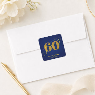 Pegatina Cuadrada Invitación elegante de cumpleaños número 60 azul y
