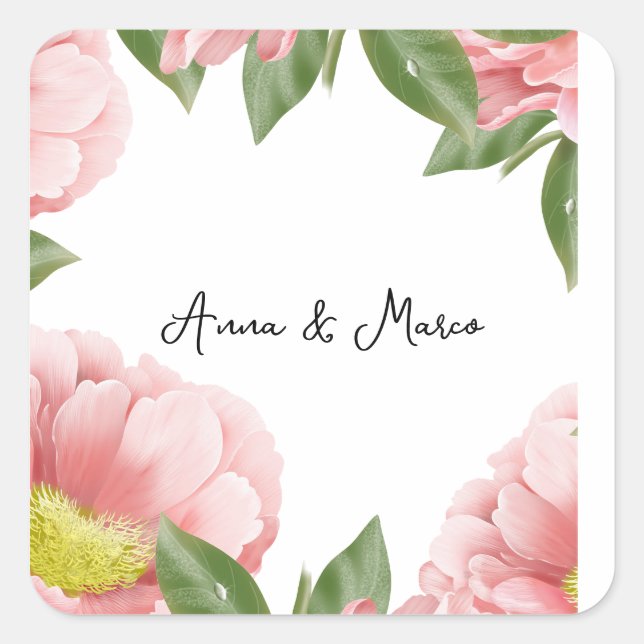 Pegatina Cuadrada invitación floral boda (Anverso)