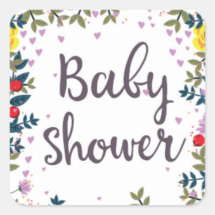 Pegatina Cuadrada Invitación floral de Baby Shower