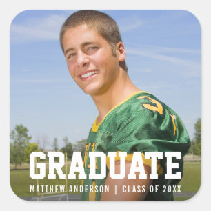 Pegatina Cuadrada Invitación moderna de graduación deportiva