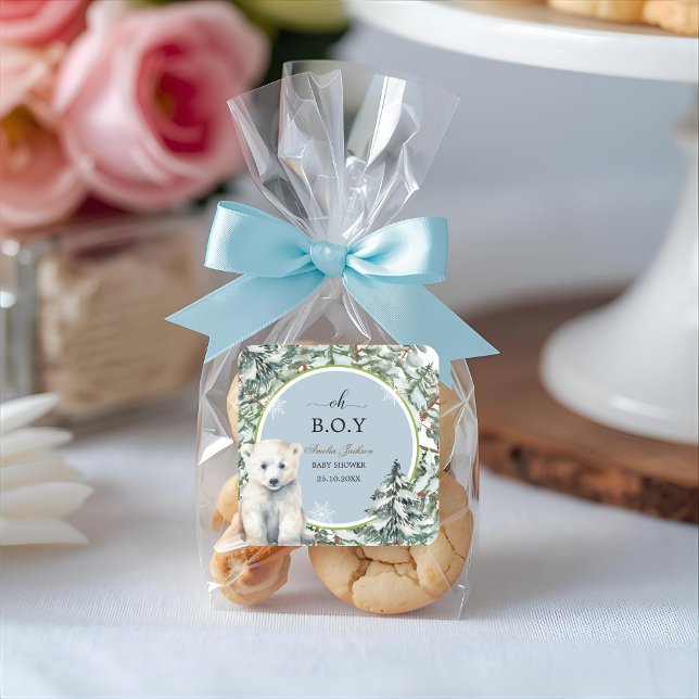 Pegatina Cuadrada invitaciones a la ducha de bebé en invierno (Subido por el creador)