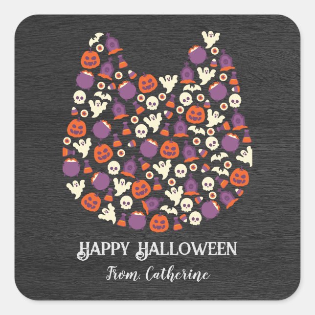 Pegatina Cuadrada invitaciones de la fiesta de Halloween del lindo g (Anverso)
