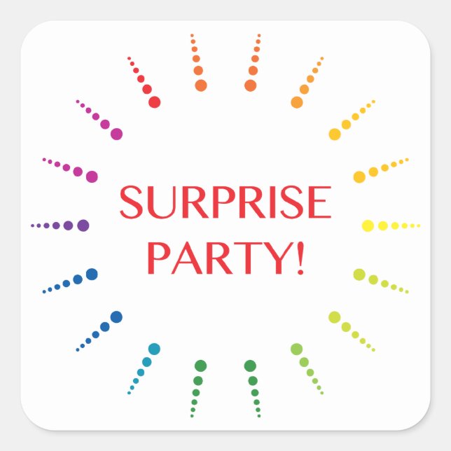 Pegatina Cuadrada invitaciones de sorpresa de fiesta en ráfaga (Anverso)