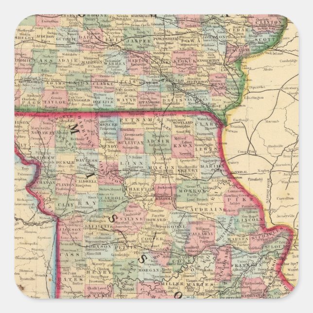 Pegatina Cuadrada Iowa, Mapa de Missouri por Mitchell (Anverso)