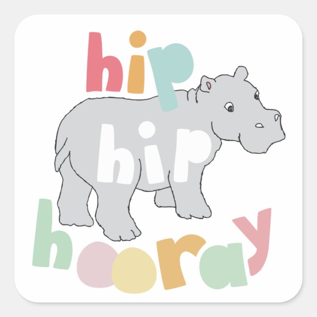 Pegatina Cuadrada ip Hip Hooray Gray Hippo Dibujar arte animal puro (Anverso)
