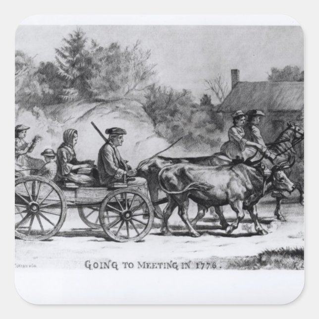 Pegatina Cuadrada Ir a la reunión en 1776, 1876 (Anverso)