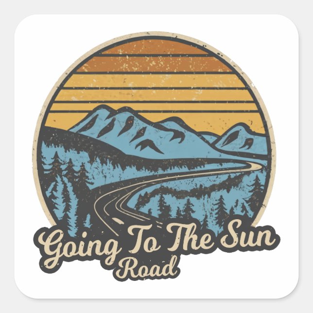 Pegatina Cuadrada Ir Al Retro De Sun Road Montana (Anverso)