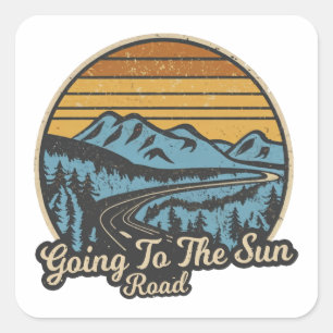 Pegatina Cuadrada Ir Al Retro De Sun Road Montana