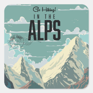 Pegatina Cuadrada Ir de excursión por los Alpes