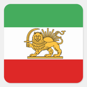 Pegatina Cuadrada Irán, bandera persa con león, Shah de Irán