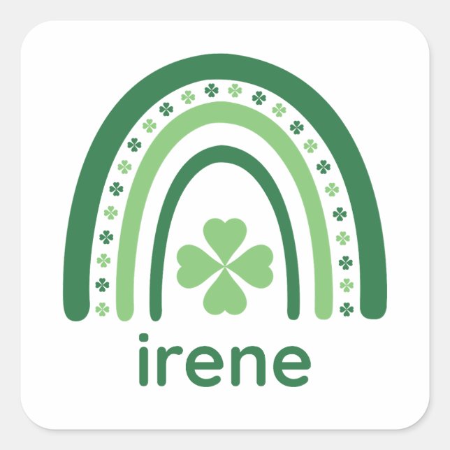 Pegatina Cuadrada irene Name Clover Boho Rainbow (Anverso)
