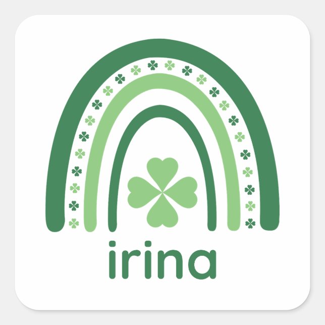 Pegatina Cuadrada irina Nombre Clover Boho Rainbow (Anverso)