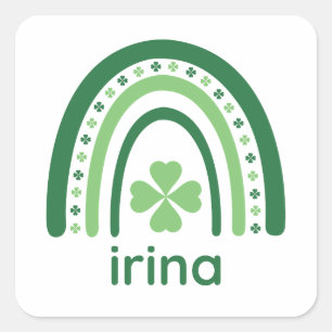 Pegatina Cuadrada irina Nombre Trébol Boho Arcoíris