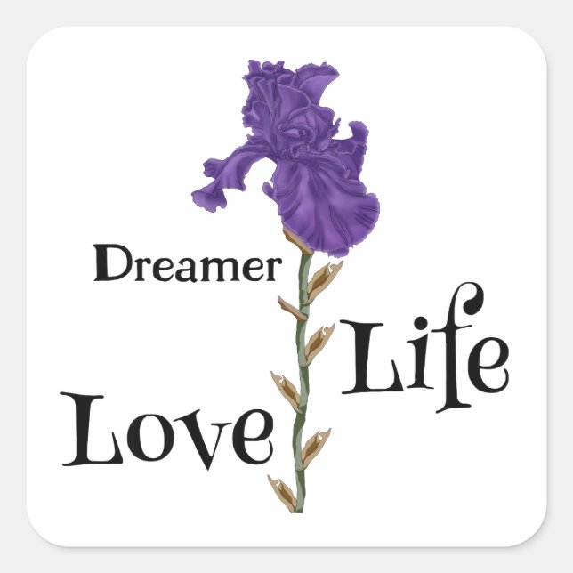 Pegatina Cuadrada Iris, Dreamer, Vida, Amor (Anverso)