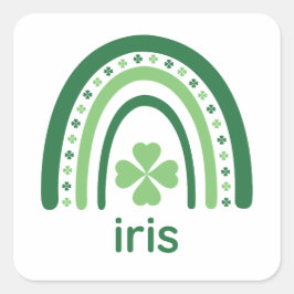 Pegatina Cuadrada iris Nombre Clover Boho Arcoiris