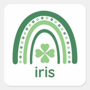 Pegatina Cuadrada iris Nombre Clover Boho Arcoiris
