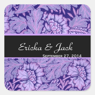 Pegatina Cuadrada Iris y Royal Purple Vintage Damask Wedding