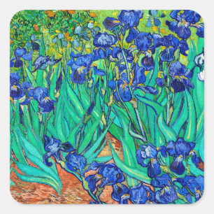 Pegatina Cuadrada Irises (1889) Arte Botánico Van Gogh Retro Floral