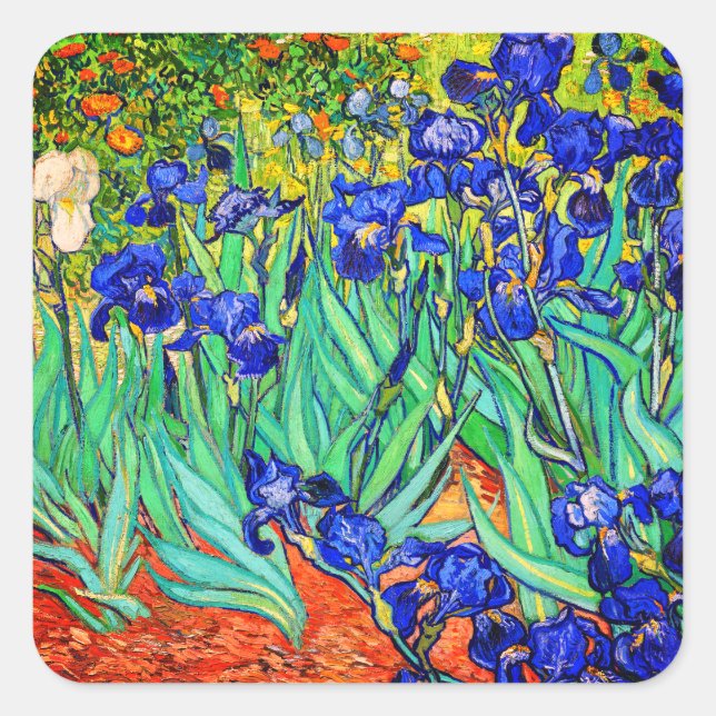 Pegatina Cuadrada Irises de Vincent Van Gogh (Anverso)
