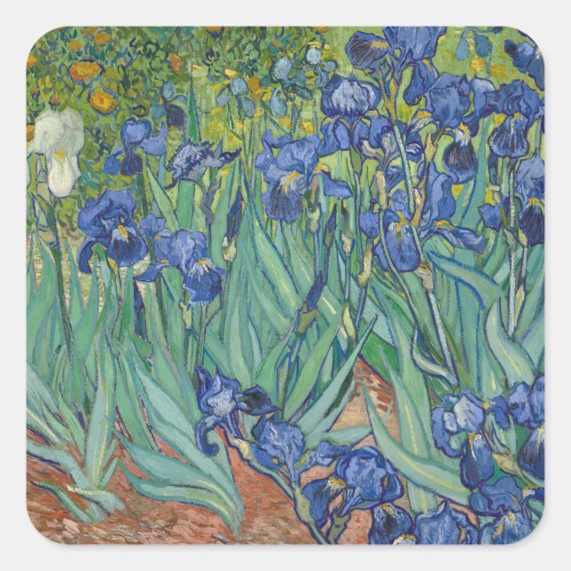 Pegatina Cuadrada Irises de Vincent Van Gogh (Anverso)