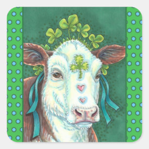 PEGATINA CUADRADA IRISH BRED ST. HEIFER DEL DÍA DE PATRICK, VACA DE 