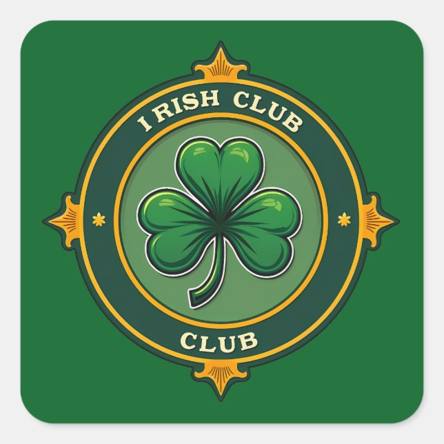 Pegatina Cuadrada Irish Club St Patrick’s Day Shirt – Autocolante (Anverso)