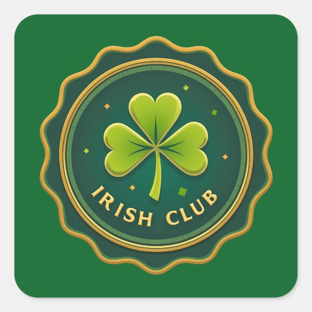 Pegatina Cuadrada Irish Club St Patrick’s Day Shirt – Autocolante (Anverso)