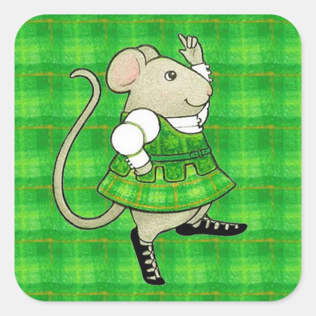 Pegatina Cuadrada IRISH JIG MOUSE Grandes Pegatinas Cuadrados (Anverso)