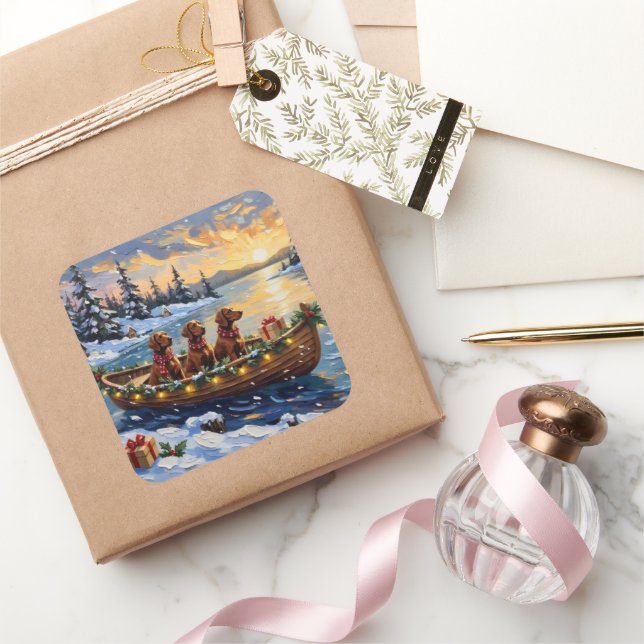 Pegatina Cuadrada Irish Red Setter Christmas Boat Holiday (Regalar)