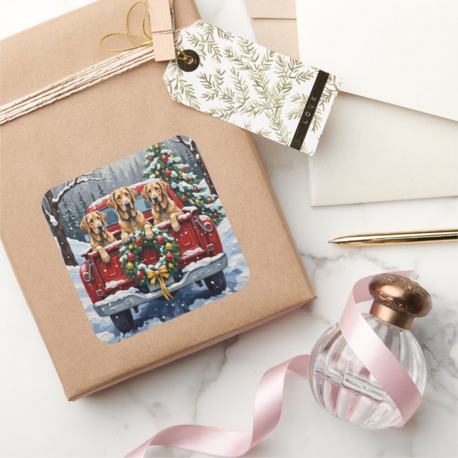 Pegatina Cuadrada Irish Wolfhound Christmas Red Truck Holiday Gift (Regalar)