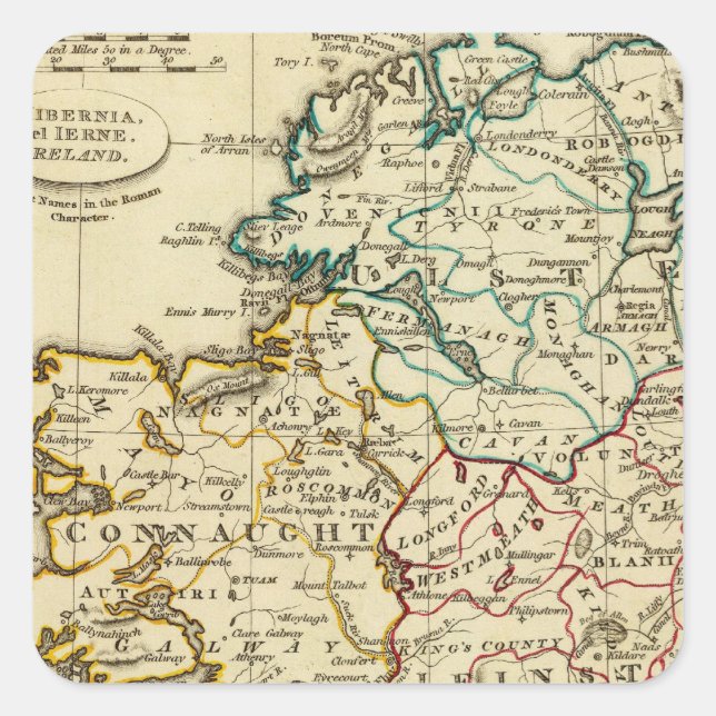 Pegatina Cuadrada Irlanda con fronteras delineadas (Anverso)