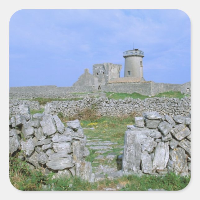 Pegatina Cuadrada Irlanda, Inishmore, Isla Aran, Fuerte Dun Aengus (Anverso)