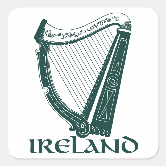 Pegatina Cuadrada Irlandés Harp Design, Irish Harp (Anverso)