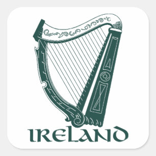 Pegatina Cuadrada Irlandés Harp Design, Irish Harp