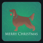 Pegatina Cuadrada Irlandés Setter Dog Merry Christmas Design<br><div class="desc">Diseño de los Navidades de Irish Setter. Esta silueta también puede representar: English Setter,  Gordon Setter,  Setter,  Setter,  Blue,  Bleu,  Picardy Spaniel,  Francés Español,  Francés Setter,  Canadiense,  Gordon Castle Setters,  Black and Tan Setter,  Scottish Setter,  Alemán Español,  Corral Alemán,  Deutscher Wachtel,  Red Setter,  Red Setter Irlandés</div>