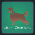 Pegatina Cuadrada Irlandés Setter Dog Merry Christmas Design<br><div class="desc">Diseño de los Navidades de Irish Setter. Esta silueta también puede representar: English Setter,  Gordon Setter,  Setter,  Setter,  Blue,  Bleu,  Picardy Spaniel,  Francés Español,  Francés Setter,  Canadiense,  Gordon Castle Setters,  Black and Tan Setter,  Scottish Setter,  Alemán Español,  Corral Alemán,  Deutscher Wachtel,  Red Setter,  Red Setter Irlandés</div>
