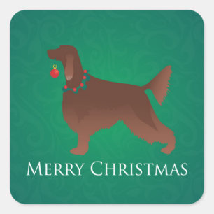 Pegatina Cuadrada Irlandés Setter Dog Merry Christmas Design