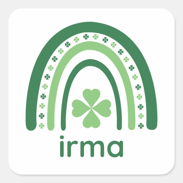 Pegatina Cuadrada irma Name Clover Boho Rainbow (Anverso)